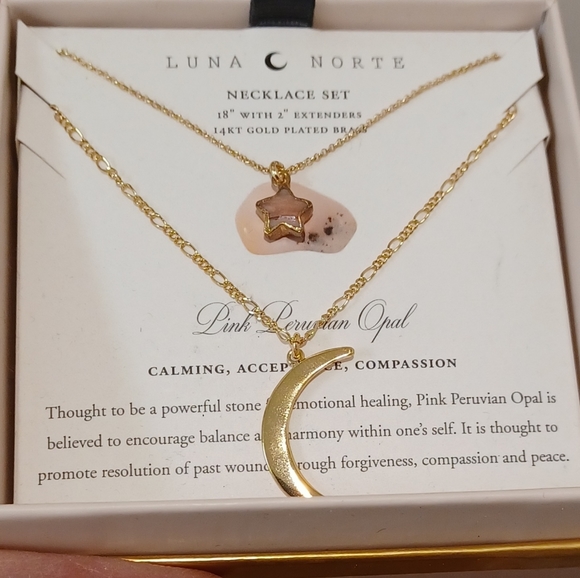 POWER OF TWO Luna Norte Gold plated double Layer Necklaces 1 PINK PERUVIAN OPAL - Picture 2 of 6